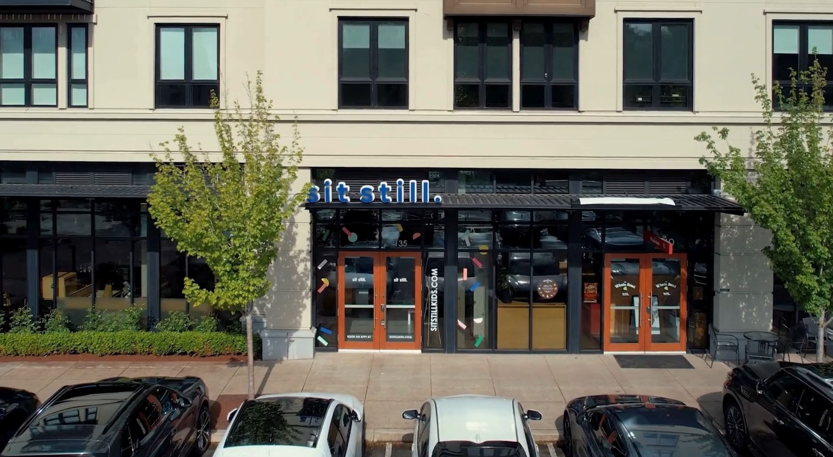 a building with a parking lot